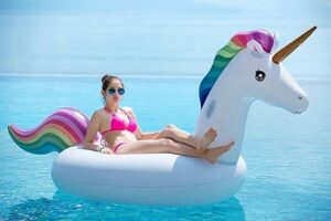 Jasonwell Big Inflatable Unicorn Pool Float Floatie Ride On with Fast Valves Large Rideable Blow ...